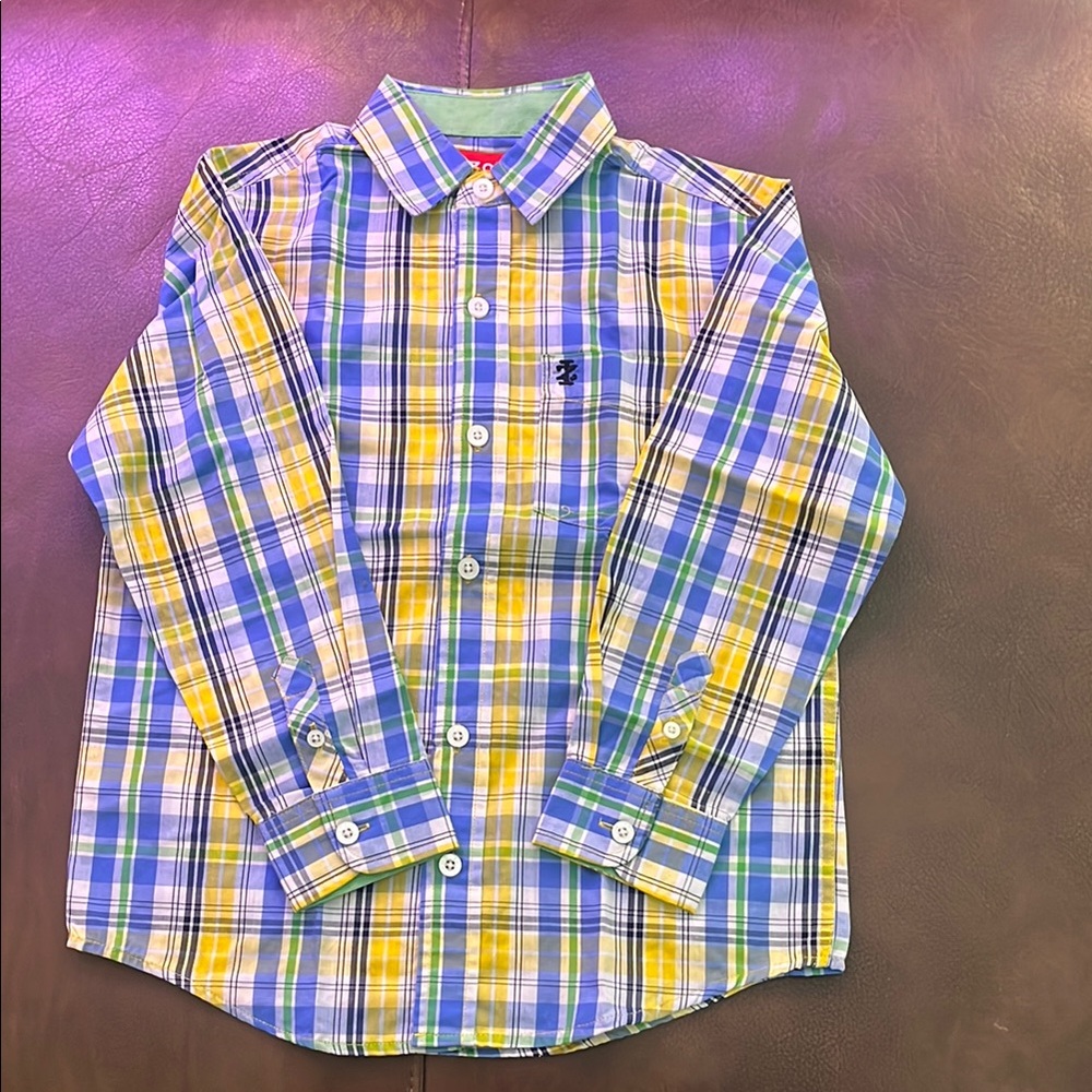 IZON Plaid Kids Shirt in Blue, Yellow, and Green